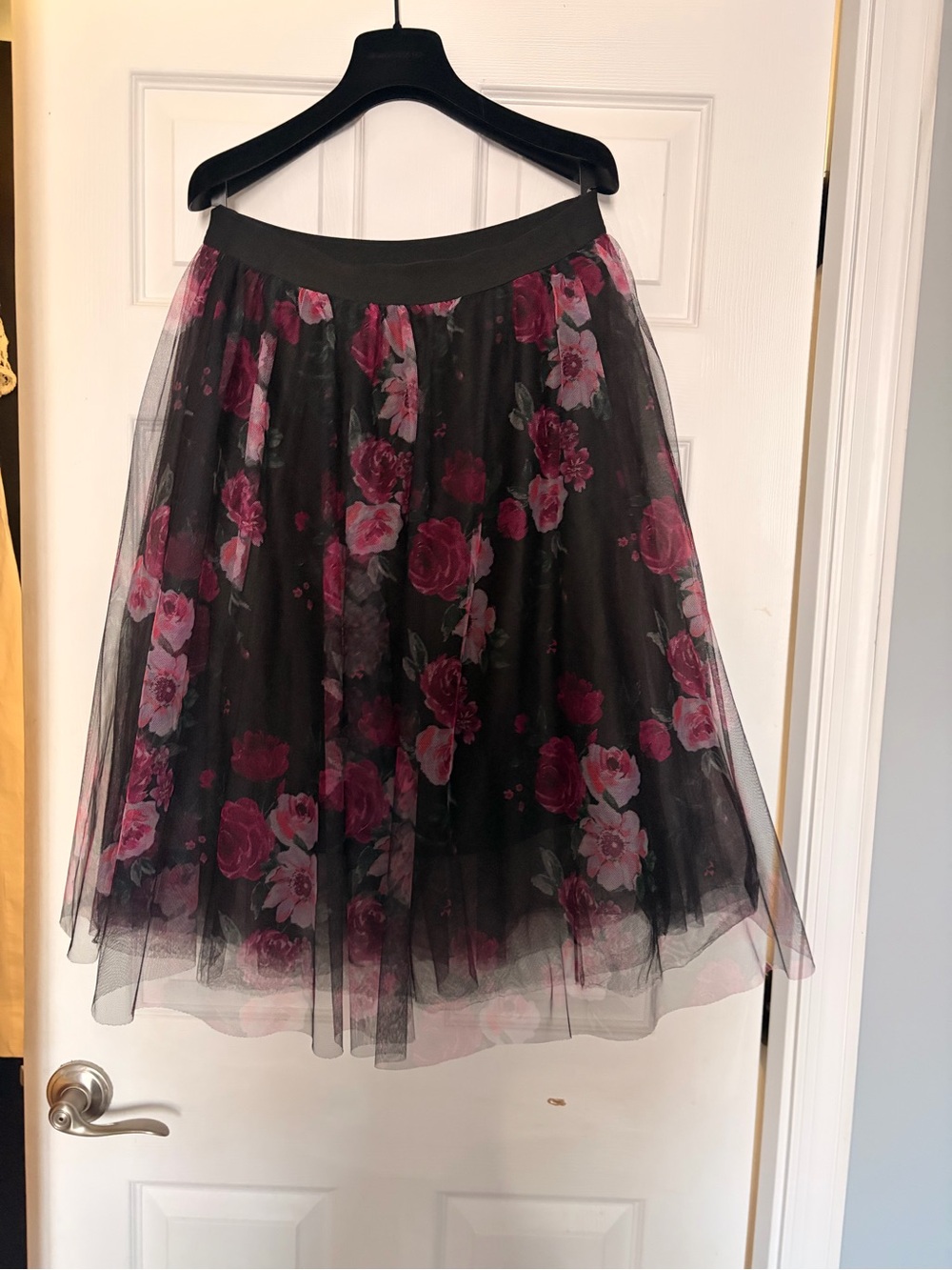 Haute Monde Black Tulle Skirt with Pink Floral Print